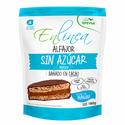 Alfajor en linea doypack 4 unidades.