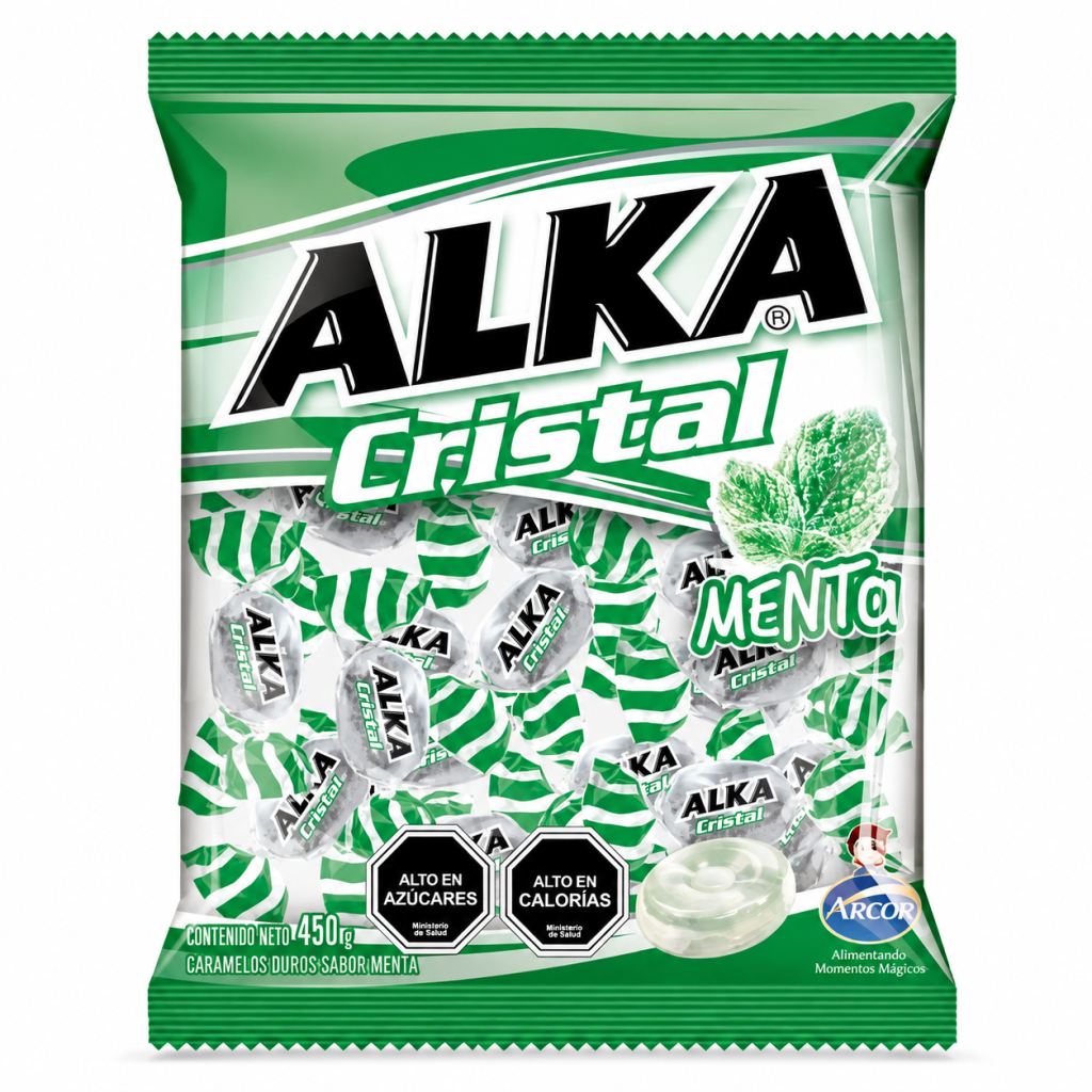 Alka cristal menta bolsa 450 gramos.