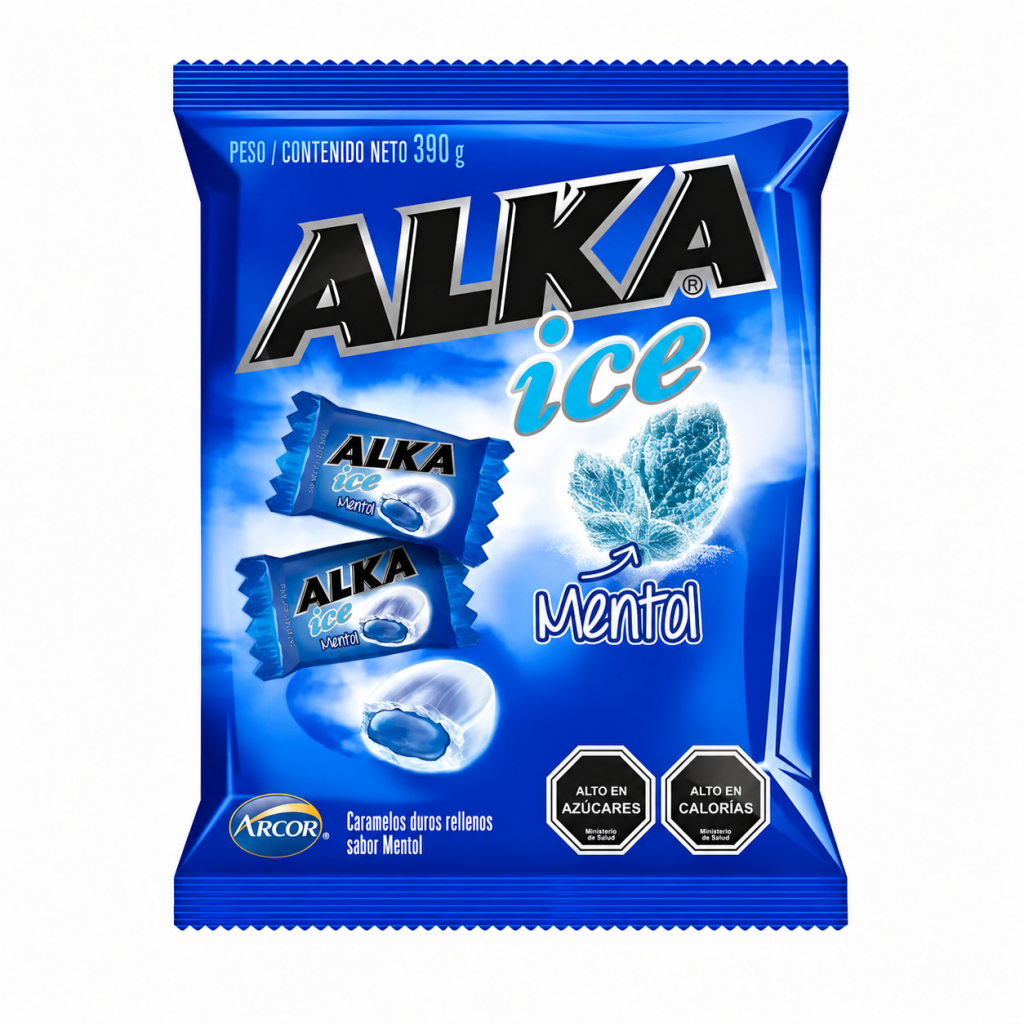 Alka ice mentol bolsa 390 gramos.