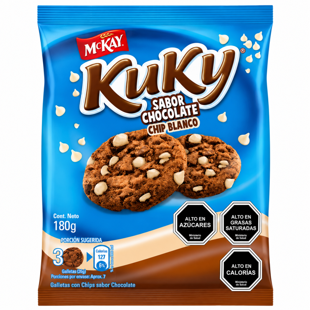 Kuky chips blanco bolsa 150 gramos.