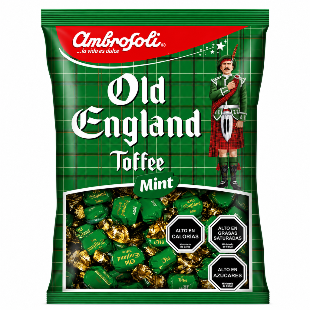 Old england toffee mint bolsa 405 gramos.